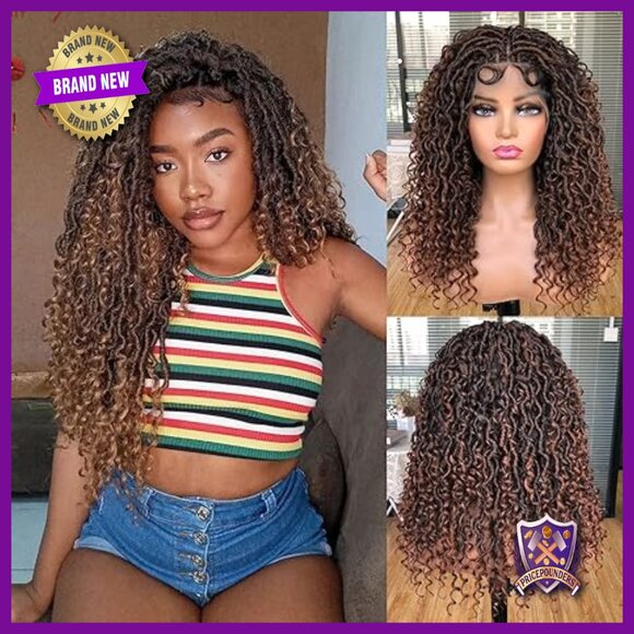 Full Lace Synthetic Wig with Baby Hair Bohemian Locs Curly Braids main image 4